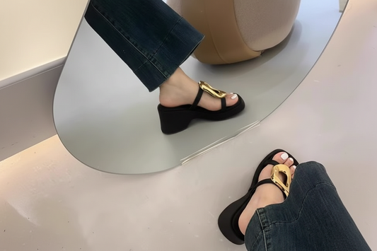 Golden Buckle Platform Sandals