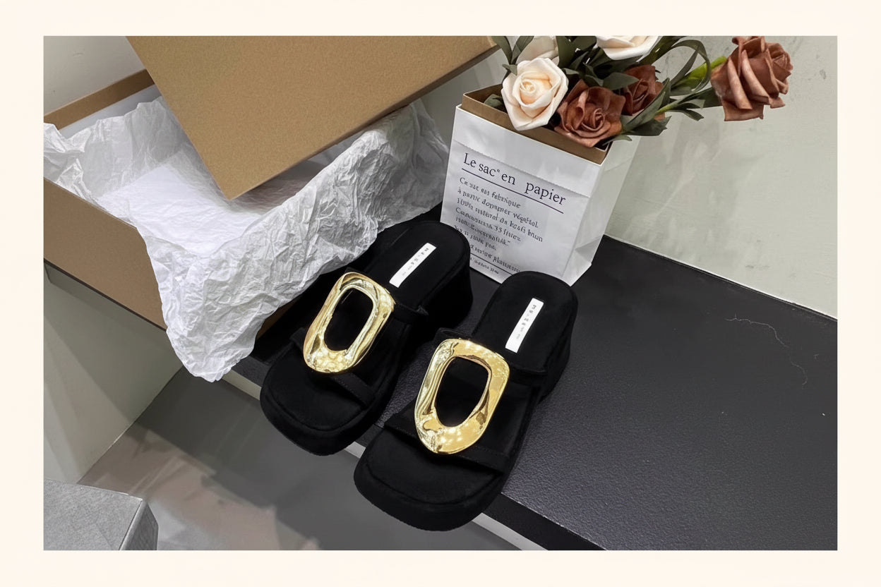 Golden Buckle Platform Sandals