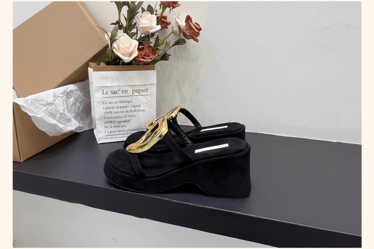 Golden Buckle Platform Sandals