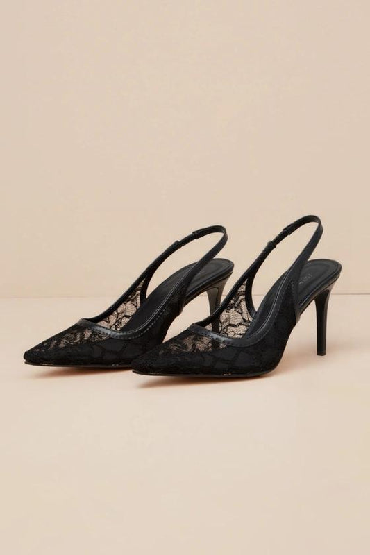 Pointed Toe Lace Slingback Stiletto Heel